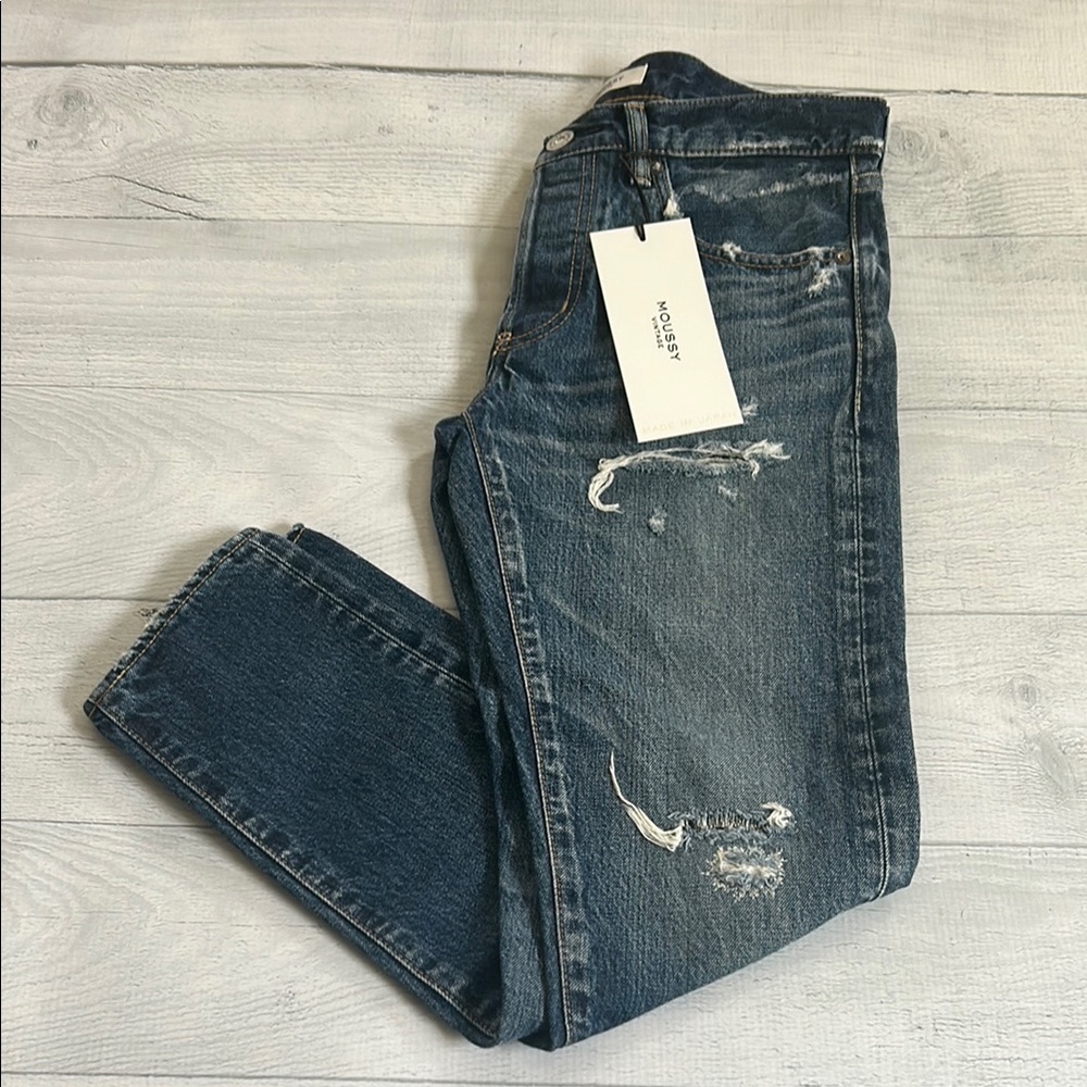 Moussy Vintage MV Jamestown Tapered Jeans Distressed Sz 26 Made in Japan